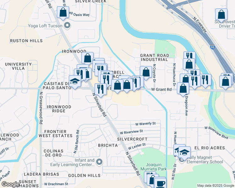 map of restaurants, bars, coffee shops, grocery stores, and more near 2001 West Grant Road in Tucson
