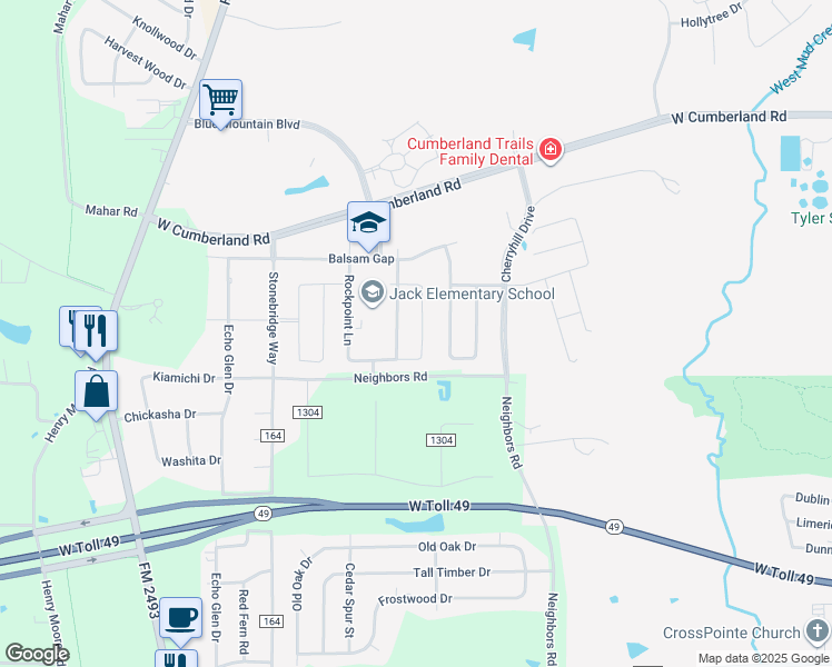 map of restaurants, bars, coffee shops, grocery stores, and more near 7355 Kingsport Lane in Tyler