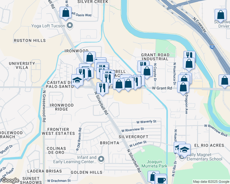 map of restaurants, bars, coffee shops, grocery stores, and more near 2001 West Grant Road in Tucson