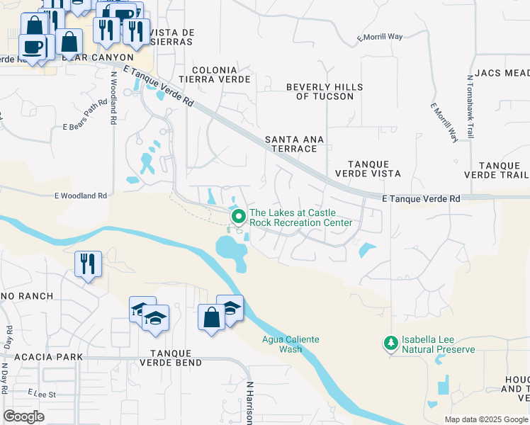 map of restaurants, bars, coffee shops, grocery stores, and more near 2318 North Deer Creek Place in Tucson