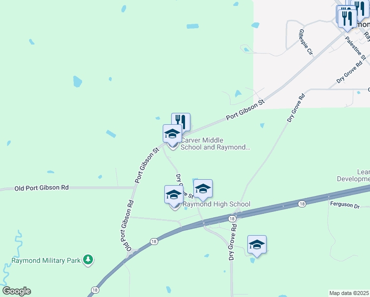map of restaurants, bars, coffee shops, grocery stores, and more near 1047 Smith Drive in Raymond
