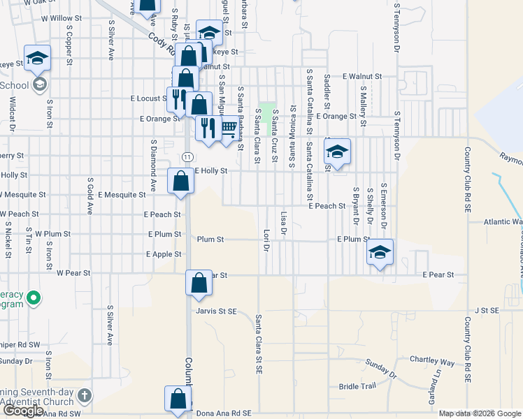 map of restaurants, bars, coffee shops, grocery stores, and more near 1907 Lori Drive in Deming