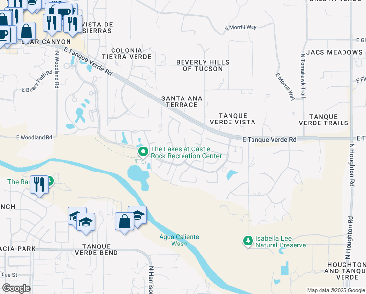 map of restaurants, bars, coffee shops, grocery stores, and more near 2351 North Emerald Lake Court in Tucson