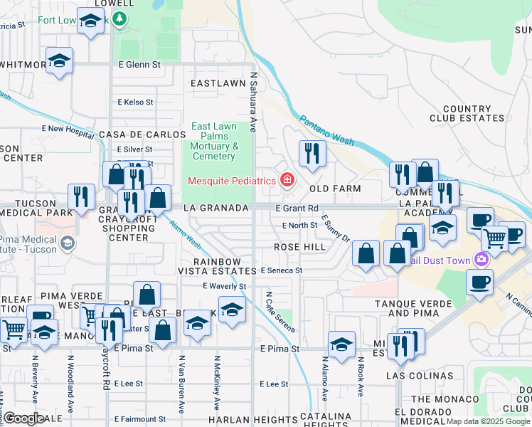 map of restaurants, bars, coffee shops, grocery stores, and more near 2306 North Sahuara Avenue in Tucson
