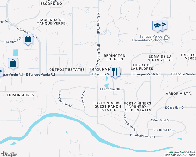 map of restaurants, bars, coffee shops, grocery stores, and more near 2334 North Soldier Trail in Tucson