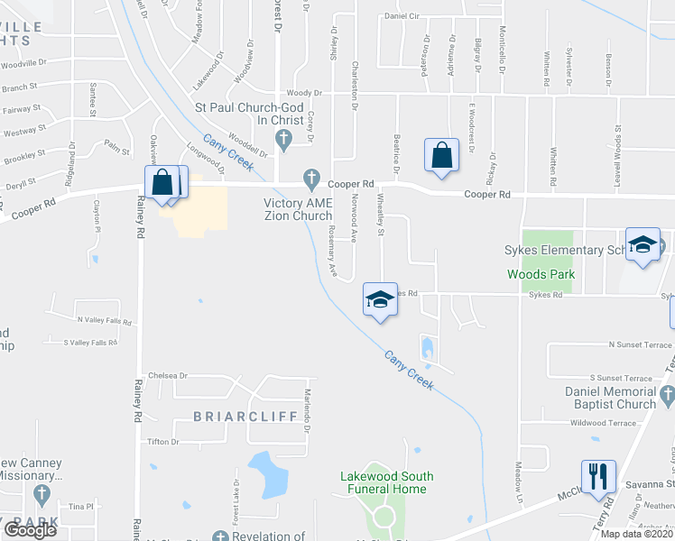 map of restaurants, bars, coffee shops, grocery stores, and more near 3536 Rosemary Avenue in Jackson