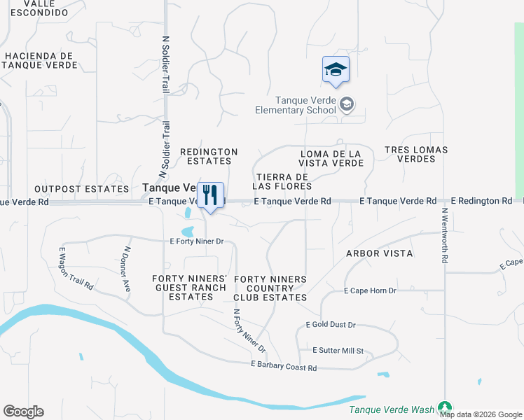 map of restaurants, bars, coffee shops, grocery stores, and more near 2221 North Klondike Drive in Tucson