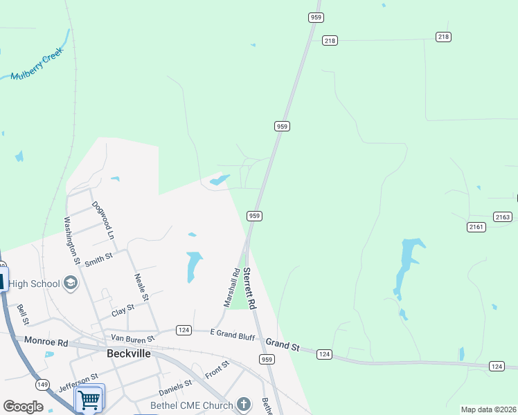 map of restaurants, bars, coffee shops, grocery stores, and more near 2631 Farm to Market Road 959 in Beckville