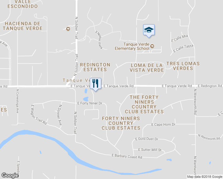 map of restaurants, bars, coffee shops, grocery stores, and more near 12120 East Tanque Verde Road in Tucson