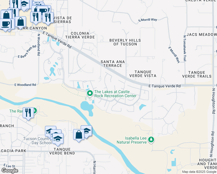 map of restaurants, bars, coffee shops, grocery stores, and more near 2331 Emerald Lake Court in Tucson
