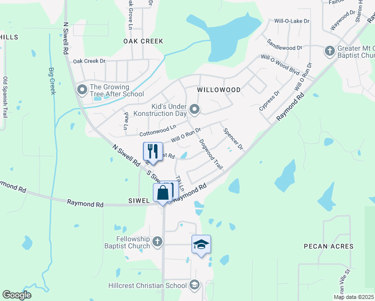 map of restaurants, bars, coffee shops, grocery stores, and more near 5539 Will O Run Circle in Jackson