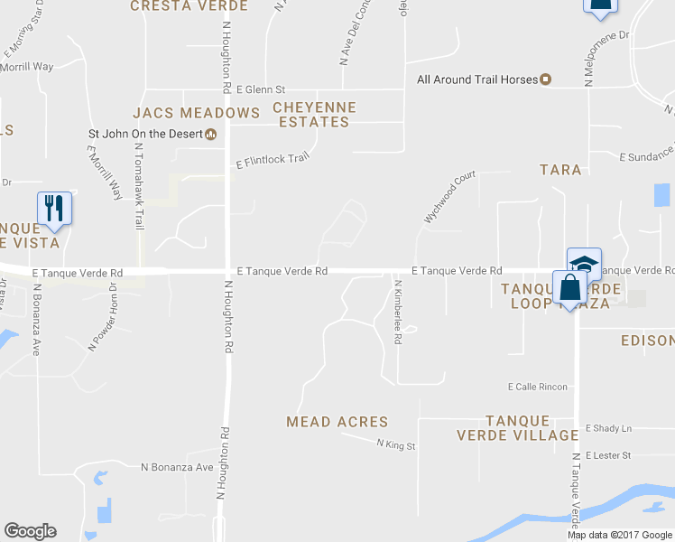 map of restaurants, bars, coffee shops, grocery stores, and more near 10502 East Tanque Verde Road in Tucson