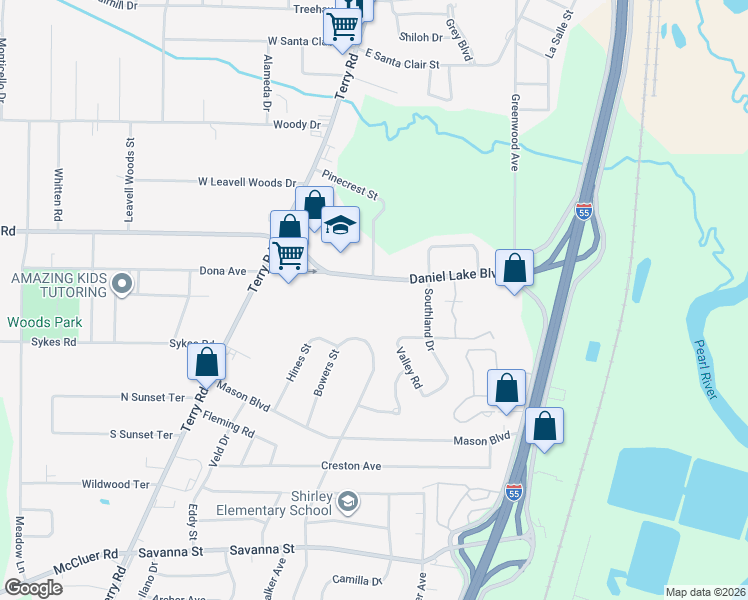 map of restaurants, bars, coffee shops, grocery stores, and more near 229 Daniel Lake Boulevard in Jackson