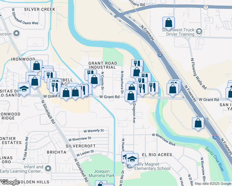 map of restaurants, bars, coffee shops, grocery stores, and more near 1762 W Grant Rd in Tucson