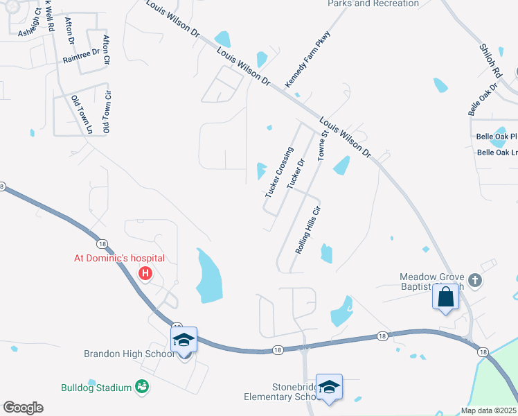 map of restaurants, bars, coffee shops, grocery stores, and more near 607 Tucker Crossing in Brandon