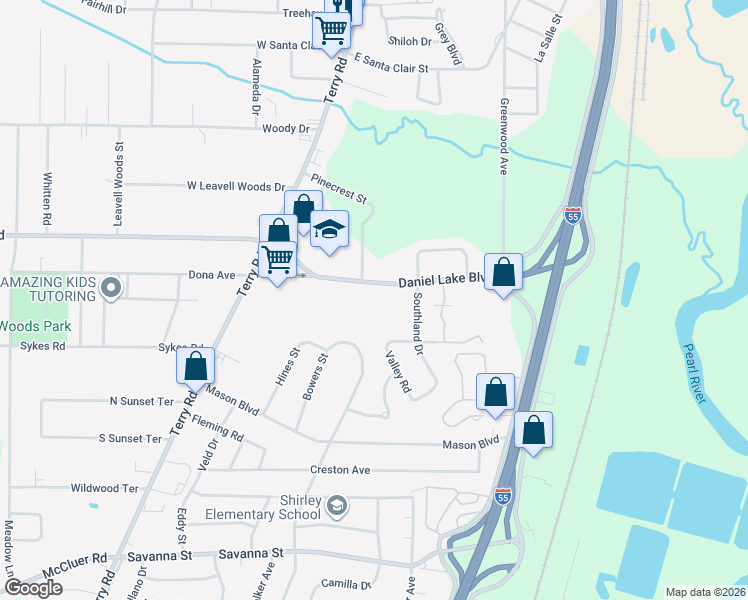 map of restaurants, bars, coffee shops, grocery stores, and more near 229 Daniel Lake Blvd in Jackson
