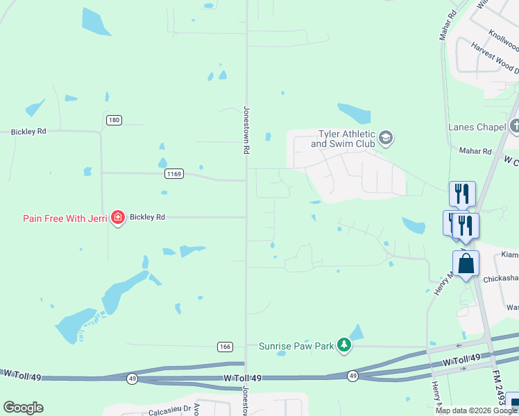 map of restaurants, bars, coffee shops, grocery stores, and more near 15701-15811 County Road 178 in Tyler