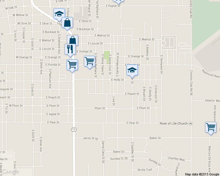 map of restaurants, bars, coffee shops, grocery stores, and more near 1800 South Santa Cruz Street in Deming