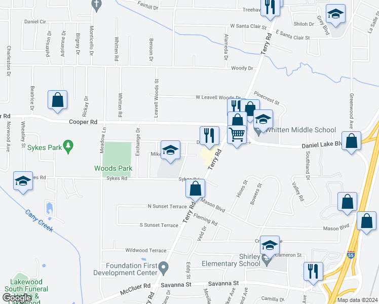 map of restaurants, bars, coffee shops, grocery stores, and more near 130 Mikell Street in Jackson