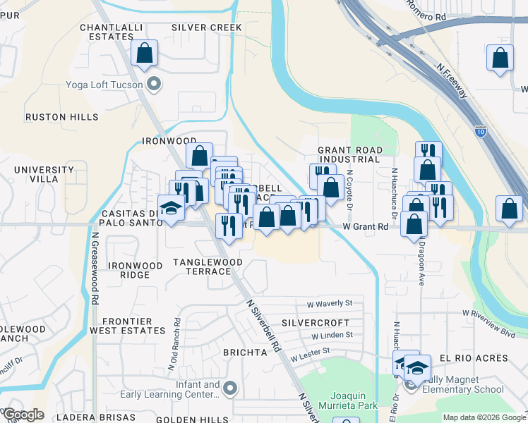 map of restaurants, bars, coffee shops, grocery stores, and more near 2001 West Spring Street in Tucson