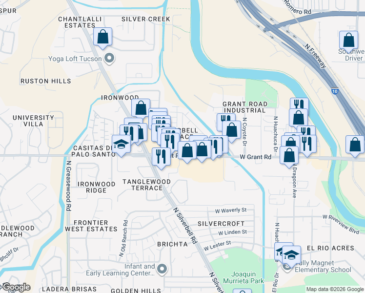 map of restaurants, bars, coffee shops, grocery stores, and more near 2001 West Spring Street in Tucson