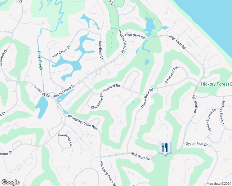 map of restaurants, bars, coffee shops, grocery stores, and more near 10 Nut Hatch Road in Hilton Head Island