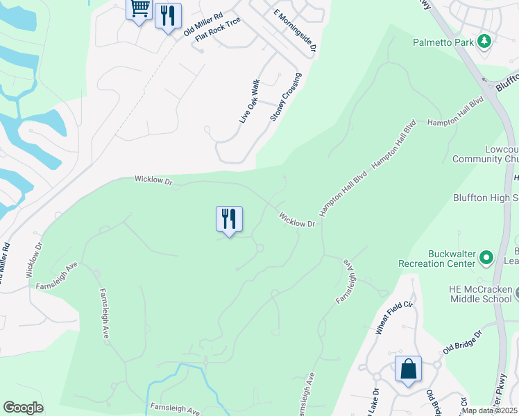 map of restaurants, bars, coffee shops, grocery stores, and more near 4 Normandy Avenue in Bluffton