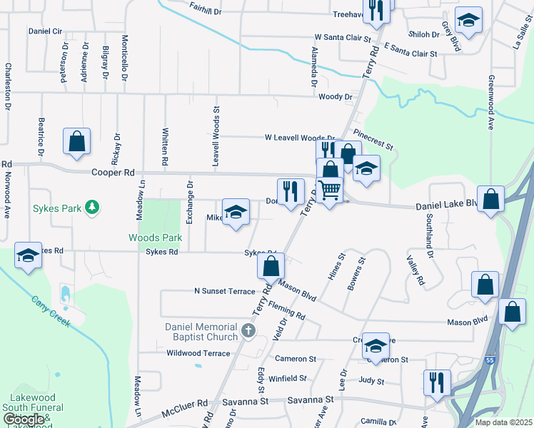 map of restaurants, bars, coffee shops, grocery stores, and more near 130 Mikell Street in Jackson
