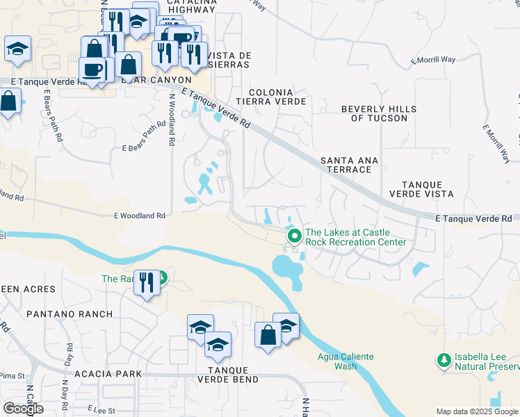 map of restaurants, bars, coffee shops, grocery stores, and more near 9329 East Star Water Drive in Tucson