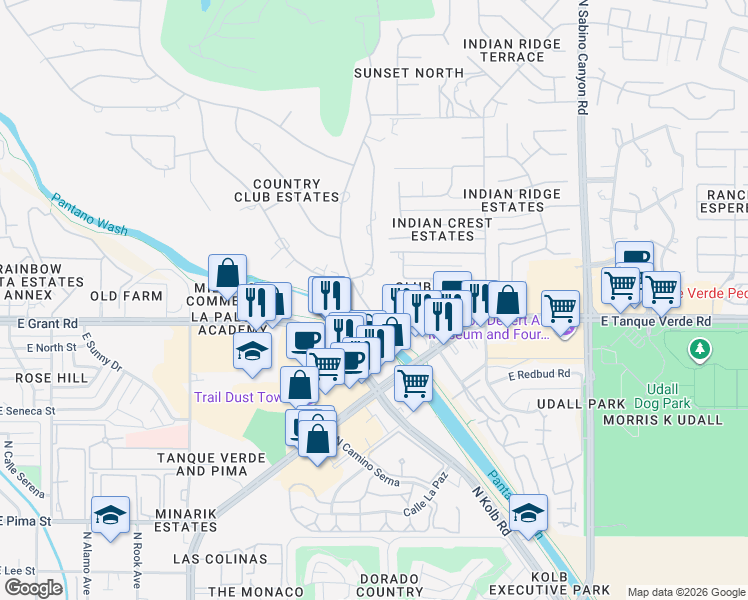 map of restaurants, bars, coffee shops, grocery stores, and more near 2430 North Camino Principal in Tucson