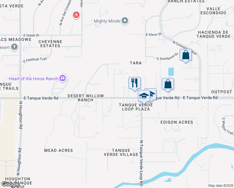 map of restaurants, bars, coffee shops, grocery stores, and more near 2410 North Willow Ranch Road in Tucson