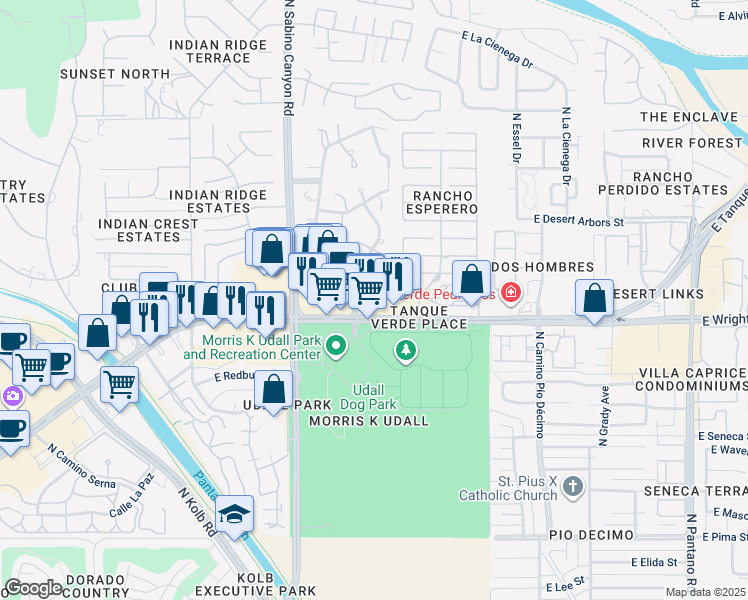 map of restaurants, bars, coffee shops, grocery stores, and more near in Tucson