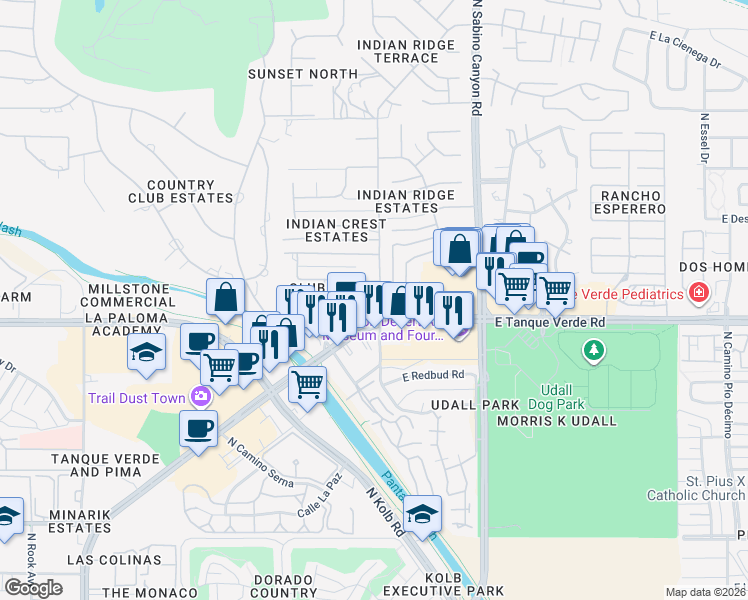 map of restaurants, bars, coffee shops, grocery stores, and more near 6849 East Kiami Street in Tucson