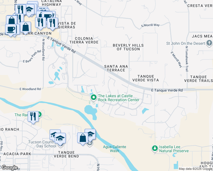 map of restaurants, bars, coffee shops, grocery stores, and more near 2431 N Creek Vista Dr in Tucson