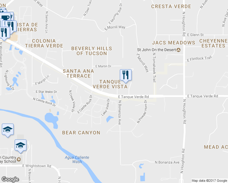 map of restaurants, bars, coffee shops, grocery stores, and more near 2440 North Placita Lydia in Tucson