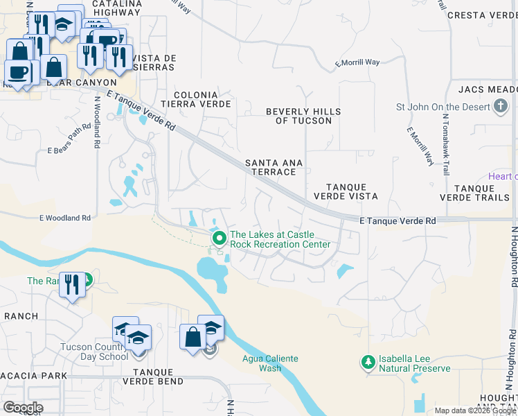 map of restaurants, bars, coffee shops, grocery stores, and more near 2431 North Creek Vista Drive in Tucson