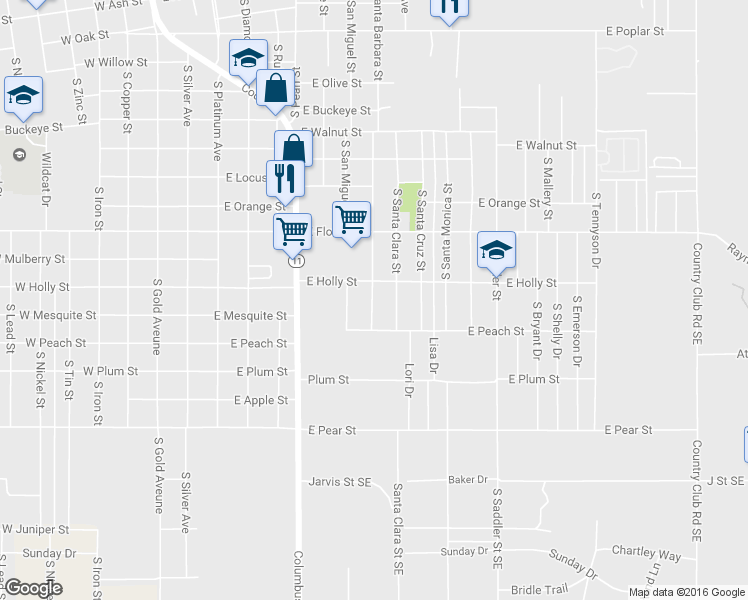 map of restaurants, bars, coffee shops, grocery stores, and more near 1717 South Santa Barbara Street in Deming