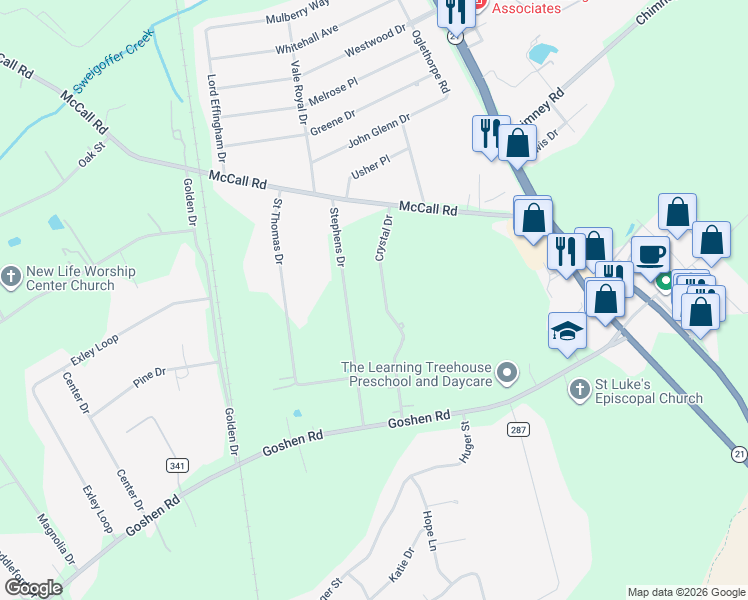 map of restaurants, bars, coffee shops, grocery stores, and more near 125 Crystal Drive in Rincon