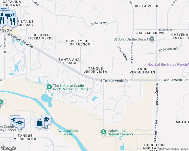 map of restaurants, bars, coffee shops, grocery stores, and more near 2440 North Placita Lydia in Tucson