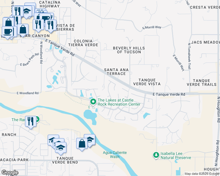 map of restaurants, bars, coffee shops, grocery stores, and more near 2440 North Creek Vista Drive in Tucson