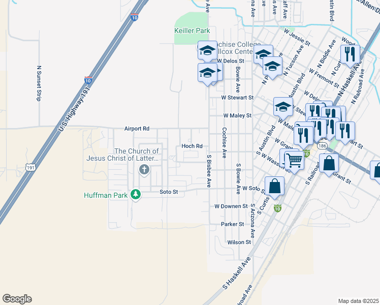 map of restaurants, bars, coffee shops, grocery stores, and more near 804 Hoch Road in Willcox