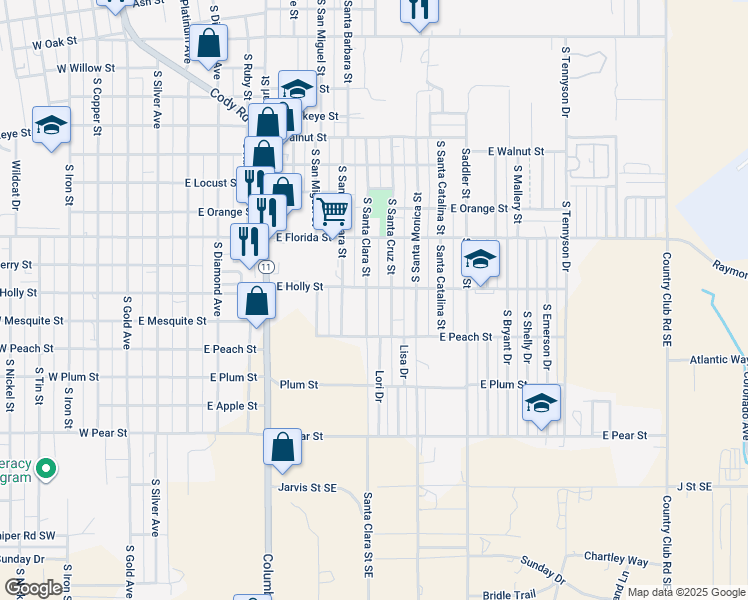 map of restaurants, bars, coffee shops, grocery stores, and more near 1800 South Santa Cruz Street in Deming