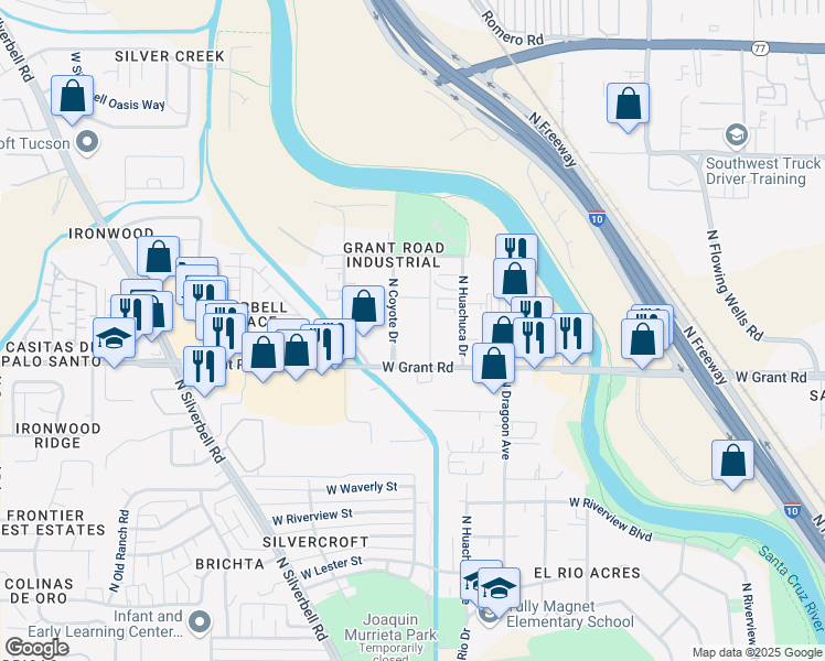 map of restaurants, bars, coffee shops, grocery stores, and more near 2440 N Coyote Dr in Tucson