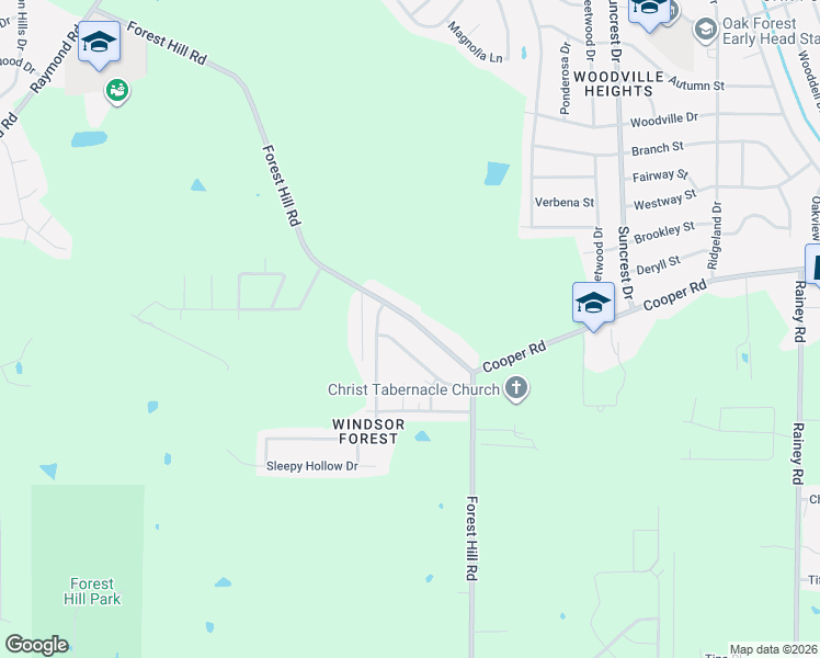 map of restaurants, bars, coffee shops, grocery stores, and more near 3409 Forest Hill Road in Jackson