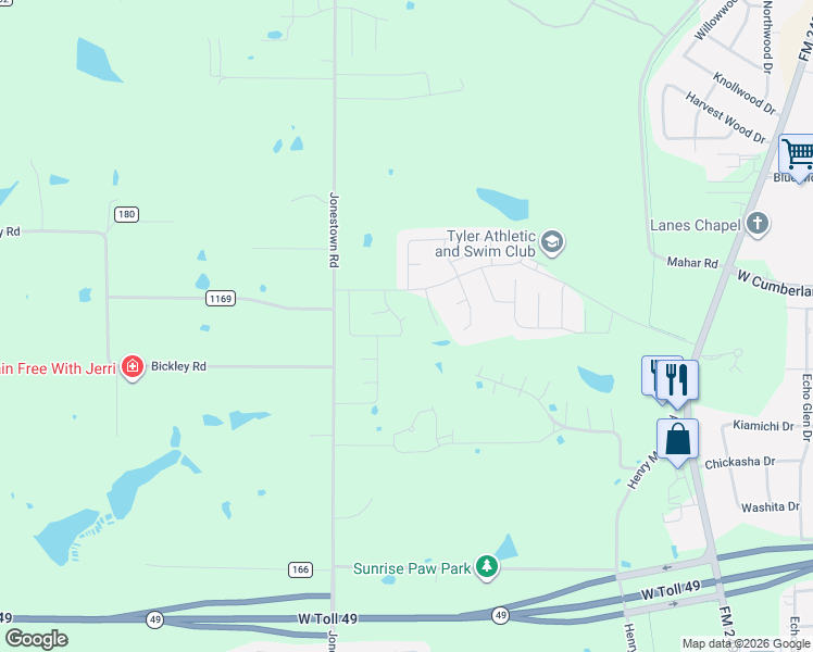 map of restaurants, bars, coffee shops, grocery stores, and more near 15901 County Road 178 in Tyler