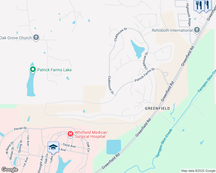 map of restaurants, bars, coffee shops, grocery stores, and more near 422 Patrick Farms Drive in Pearl