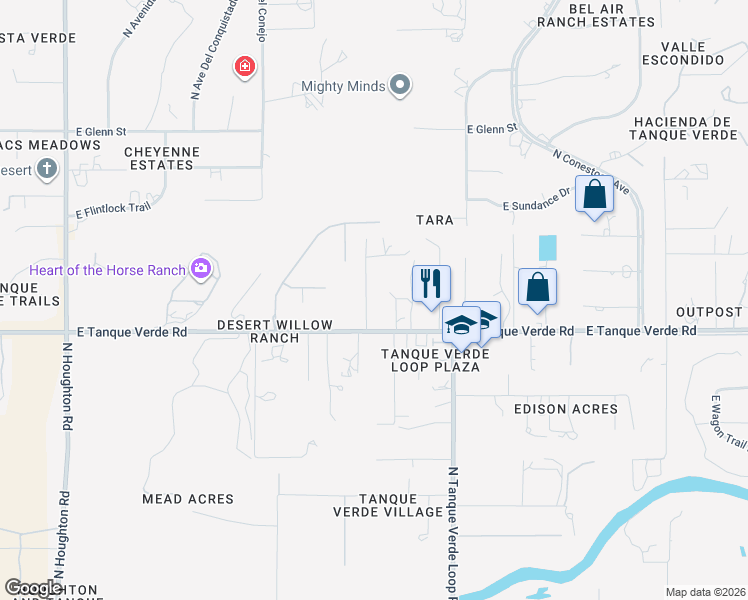 map of restaurants, bars, coffee shops, grocery stores, and more near 2410 North Willow Ranch Road in Tucson