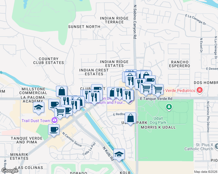 map of restaurants, bars, coffee shops, grocery stores, and more near 6849 East Kiami Street in Tucson