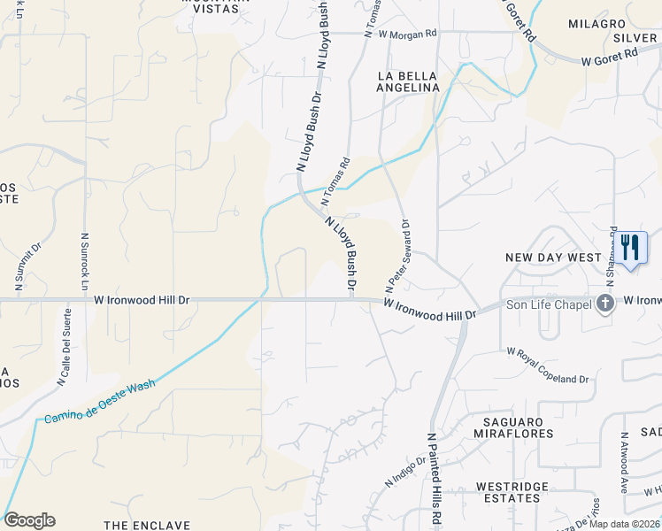 map of restaurants, bars, coffee shops, grocery stores, and more near 2441 North Lloyd Bush Drive in Tucson