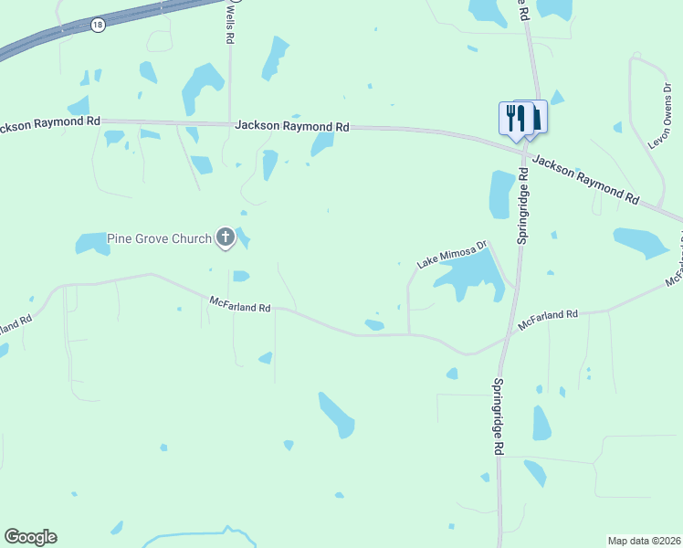 map of restaurants, bars, coffee shops, grocery stores, and more near 2824 McFarland Road in Raymond